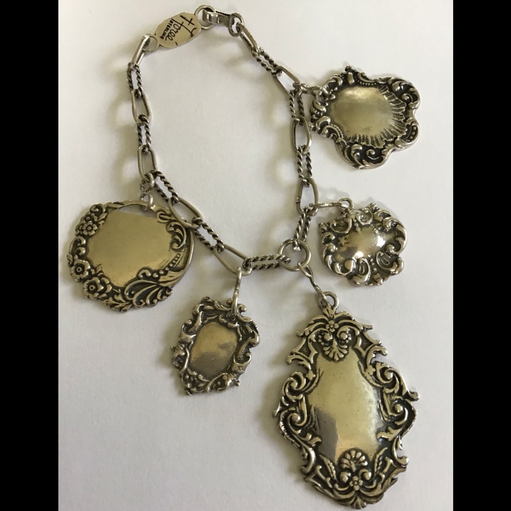 T Foree Sterling Heavy Charms Bracelet 8" Long